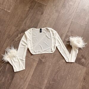 Windsor Sheer White Feather-Trimmed Women's Top